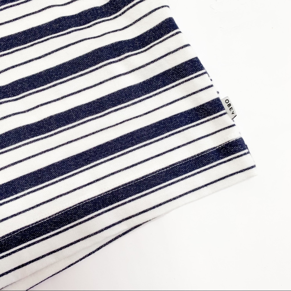 White Navy Blue Striped Long Sleeve Shift Dress - Picture 8 of 10